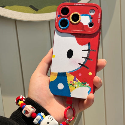 Apple Iphone New Year Big Face Cat for Girls Soft Case + Same style Hanging Chain  (Exclusive)
