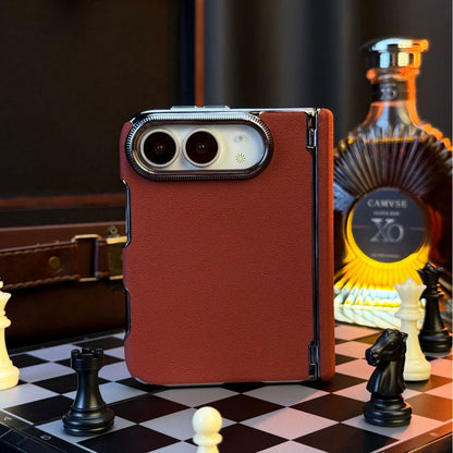 Apple iPhone plain leather electroplated frame, dual central axis protection, anti-drop case (Exclusive)