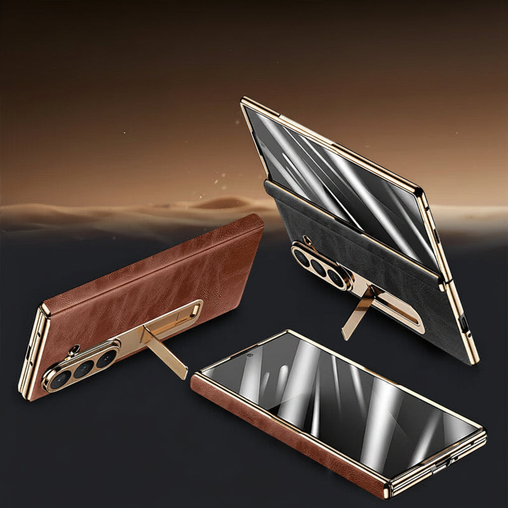 Samsung Fold Oil Wax Leather Case Film Integrated Central Axis Full-Cover Protective Case (Exclusive)