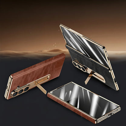 Samsung Fold Oil Wax Leather Case Film Integrated Central Axis Full-Cover Protective Case (Exclusive)