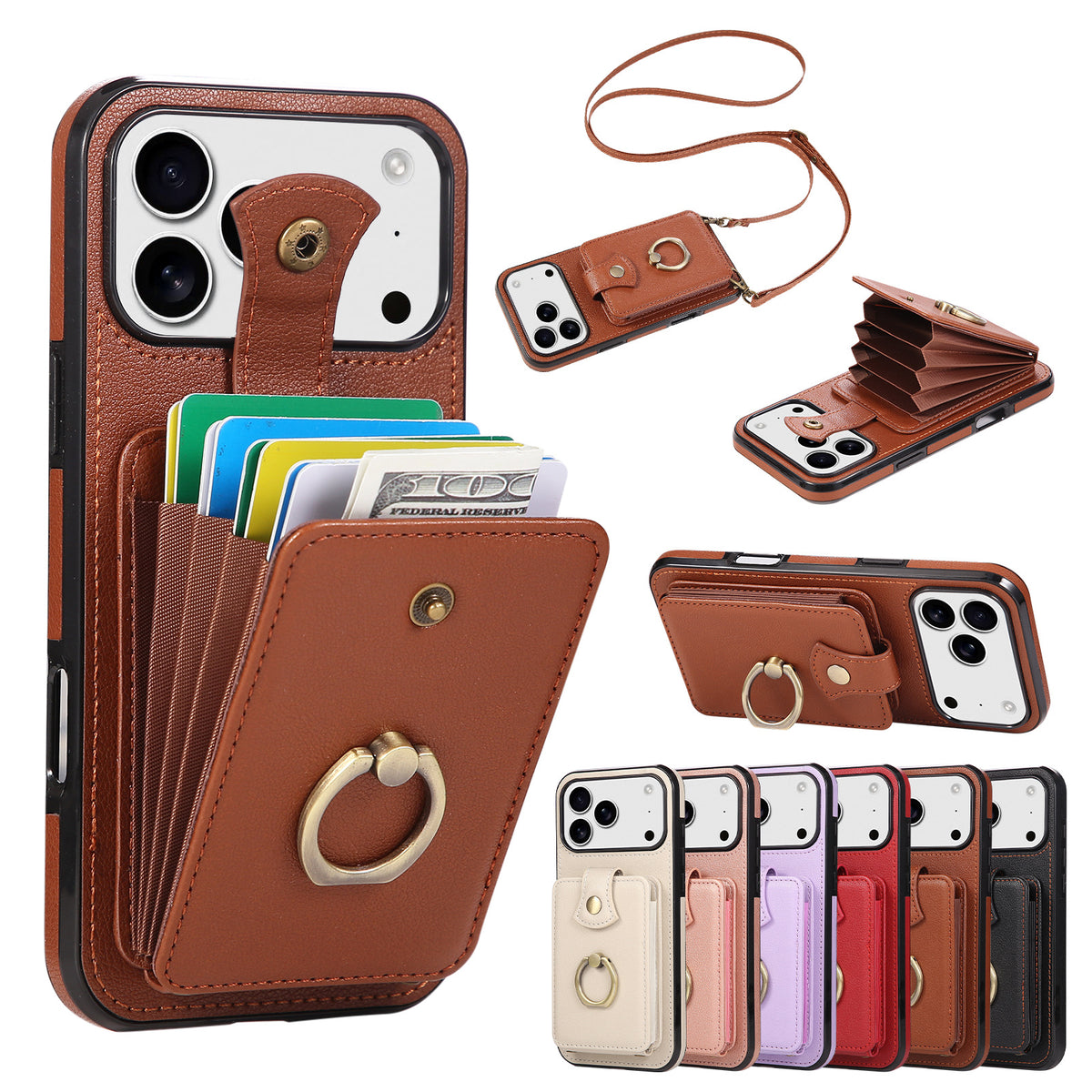 Apple iPhone Ring Buckle Accordion Crossbody Lanyard Card Holder Case (Exclusive)
