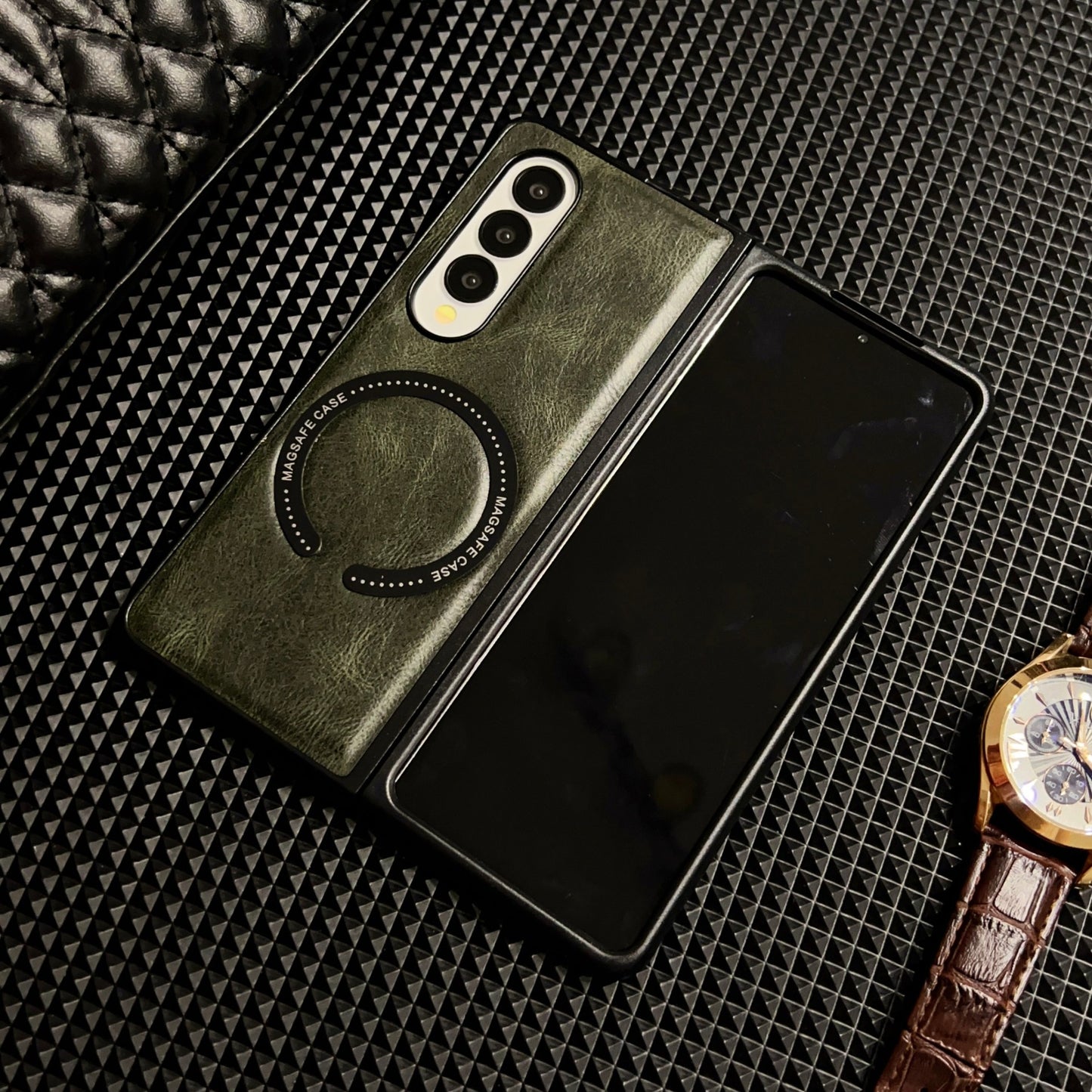 Samsung Fold series business men's retro oil-wax textured leather case (Exclusive)
