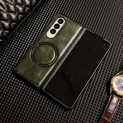 Samsung Fold series business men's retro oil-wax textured leather case (Exclusive)