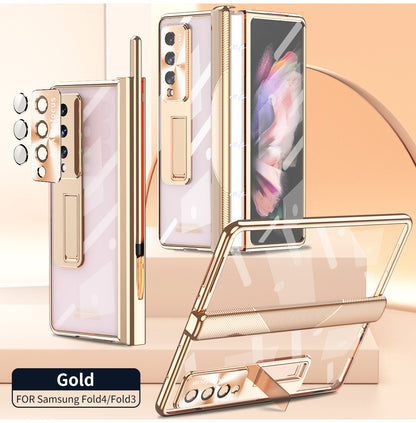 Samsung Fold Series Magnetic Hinge Folding Protective Case W22 Electroplated Lens Film Leather Case Suitable (Exclusive)