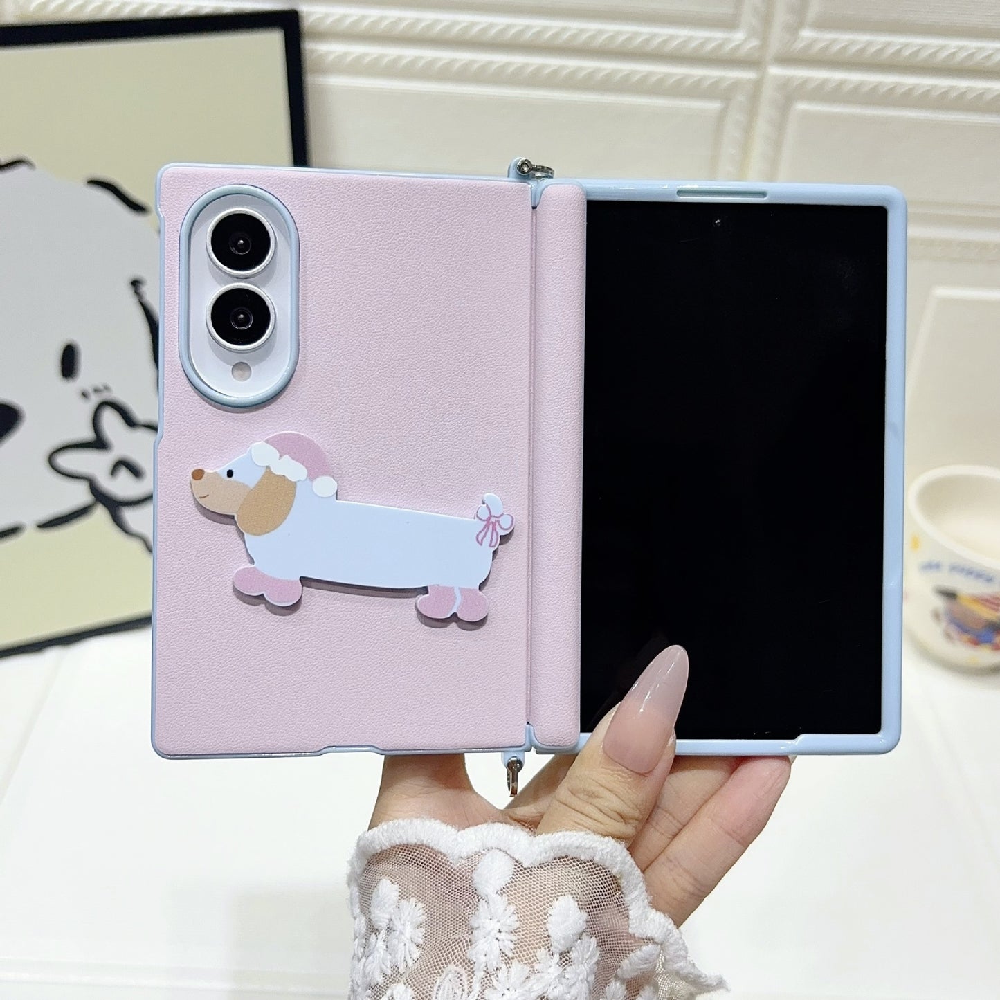 Samsung Fold series cartoon style buckle, central axis, carrying strap, protective Case (Exclusive)