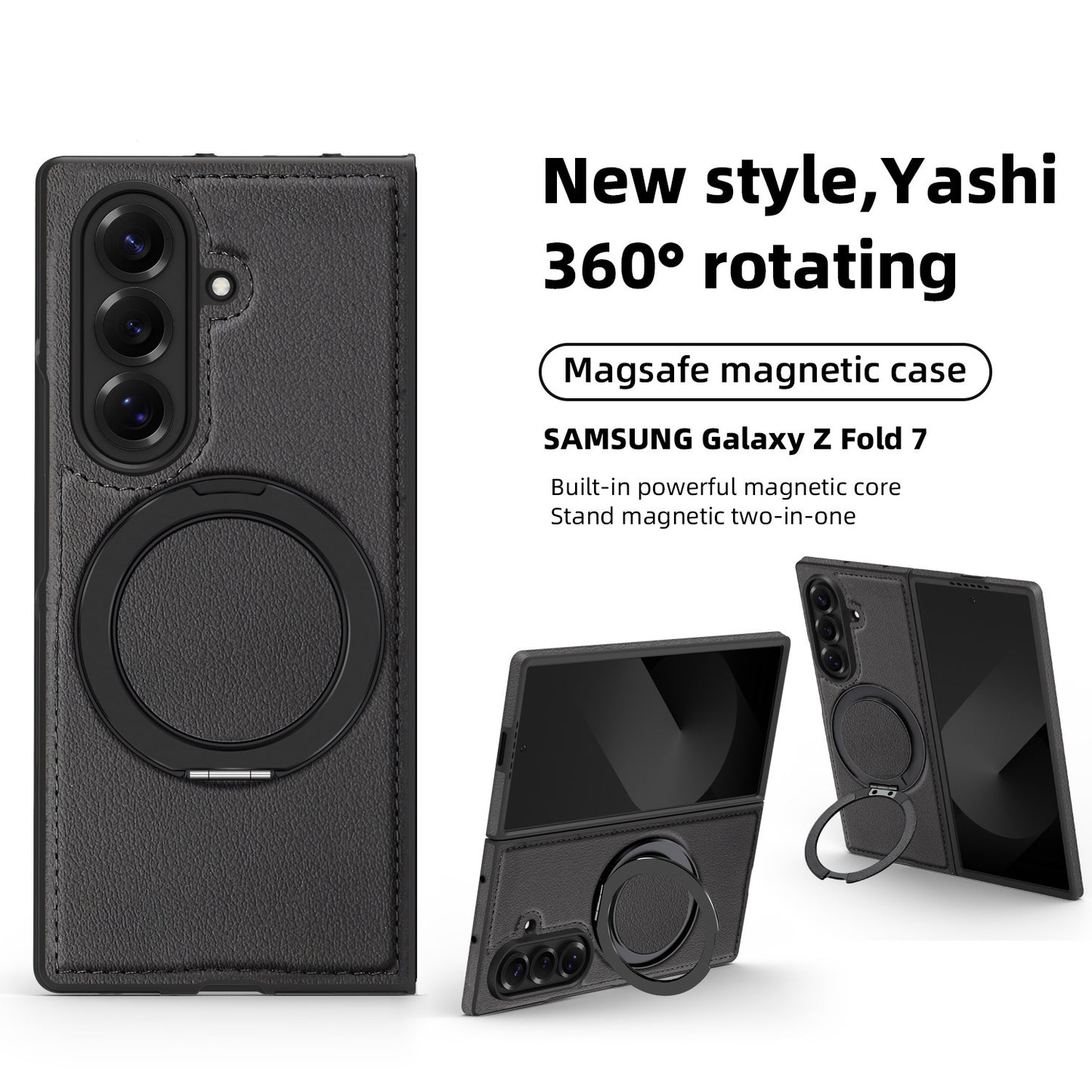 Samsung Fold & Flip Series off Stacked Mobile Phone Case Yashi Leather Texture 360 Magnetic Rotating Stand (Exclusive)