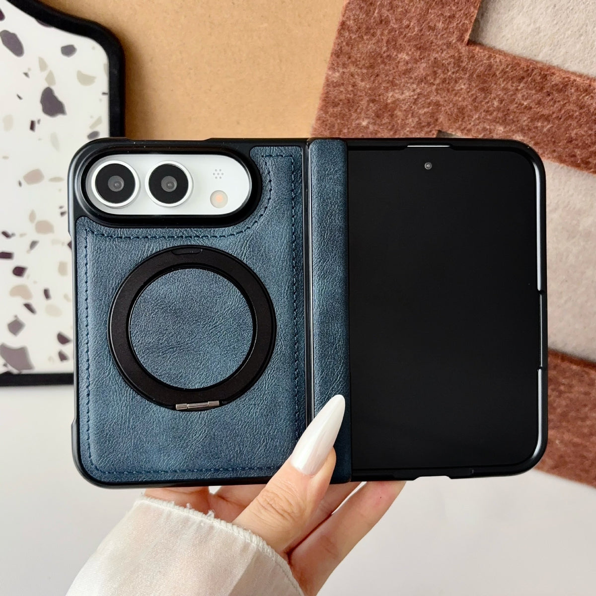Apple iPhone Ultra Fold magnetic rotating stand, plain leather protective case (Exclusive)