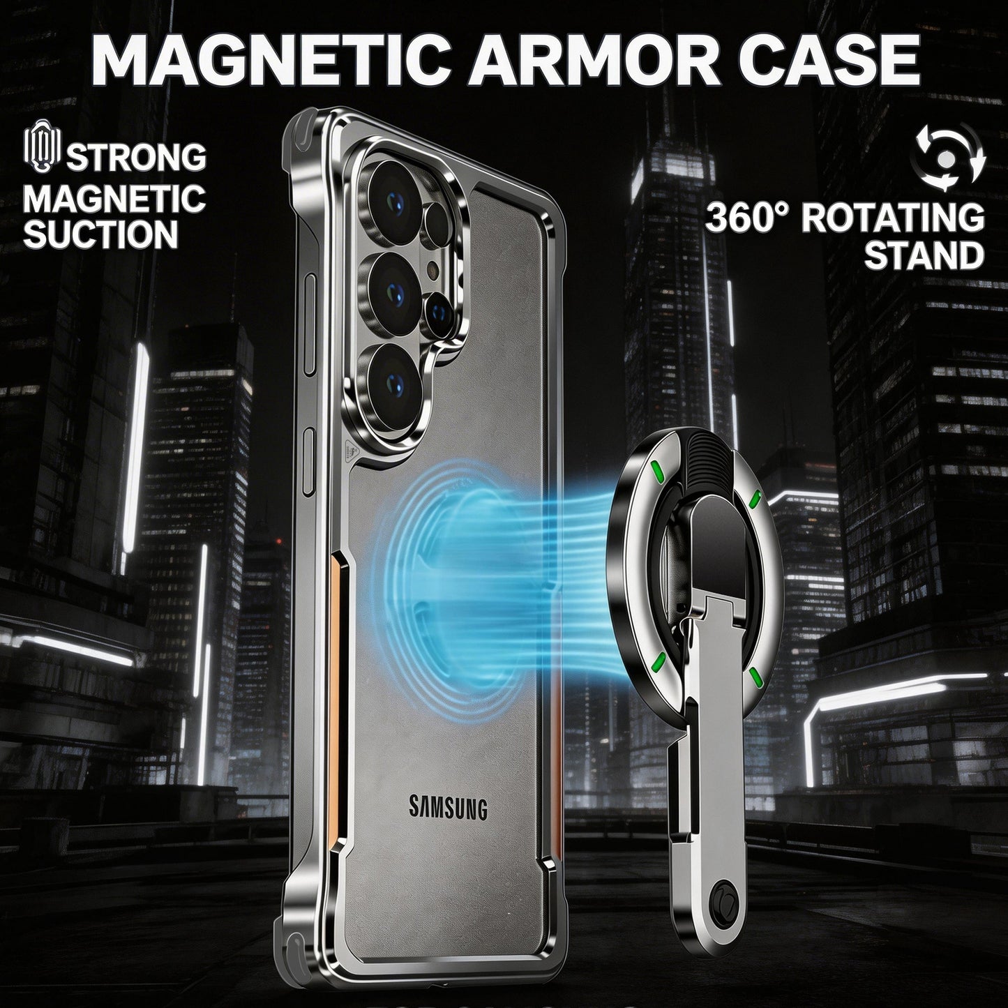 Apple Iphone & Samsung ultra rotating stand with film, metal frame, magnetic stand, protective case (Exclusive)