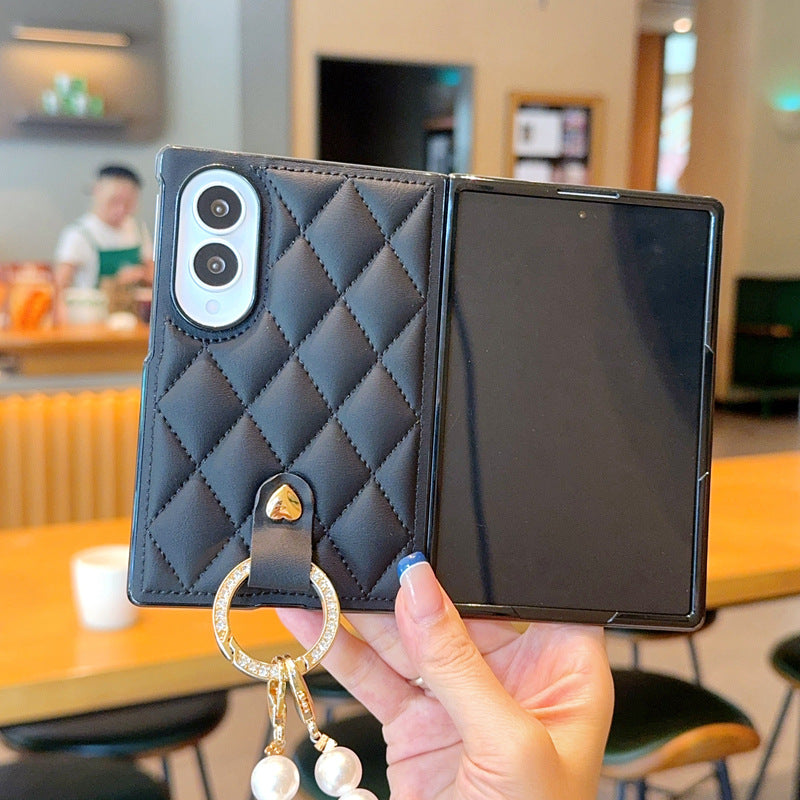 Samsung Fold series premium leather, Chanel-style pearl bracelet Case (Exclusive)