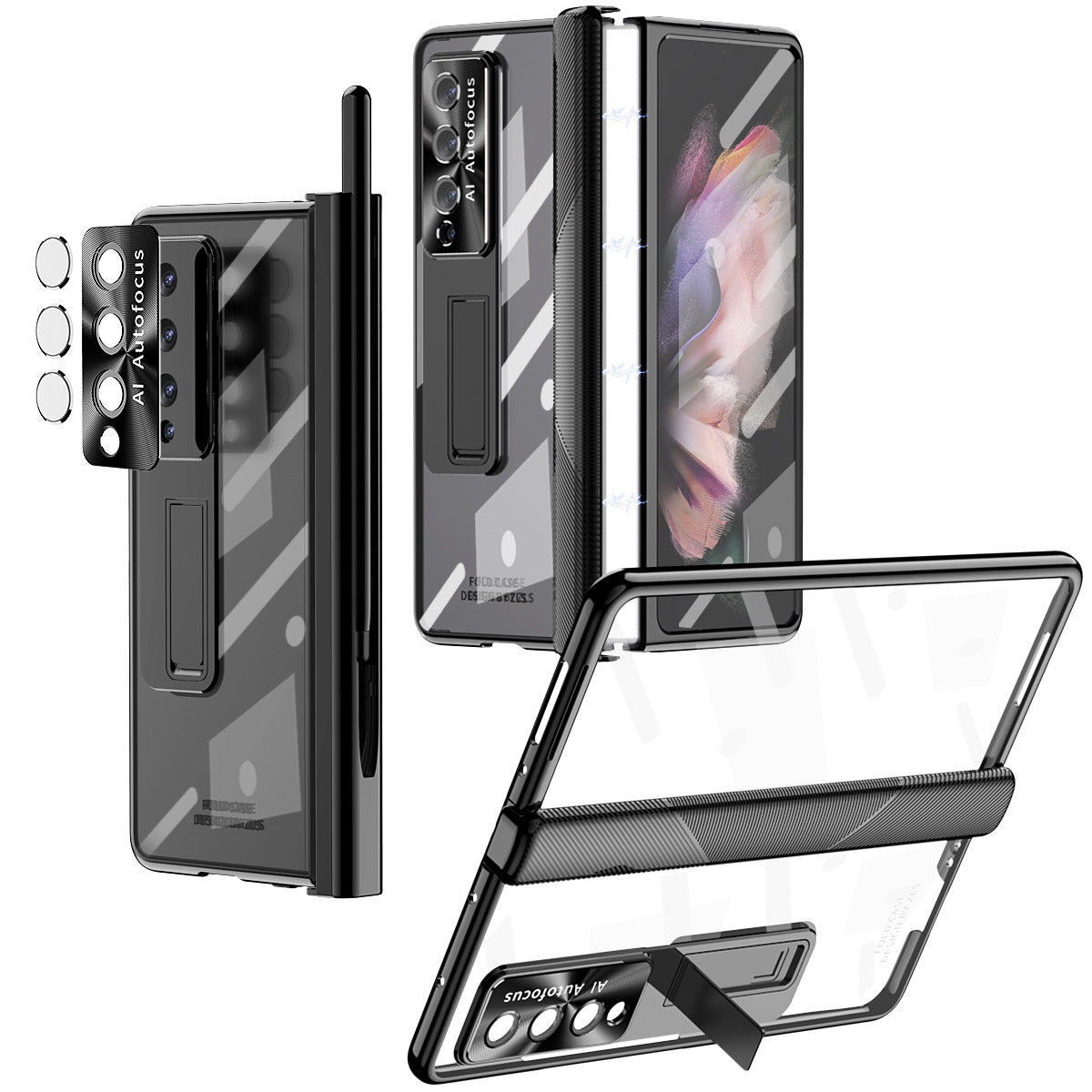 Samsung Fold Series Magnetic Hinge Folding Protective Case W22 Electroplated Lens Film Leather Case Suitable (Exclusive)