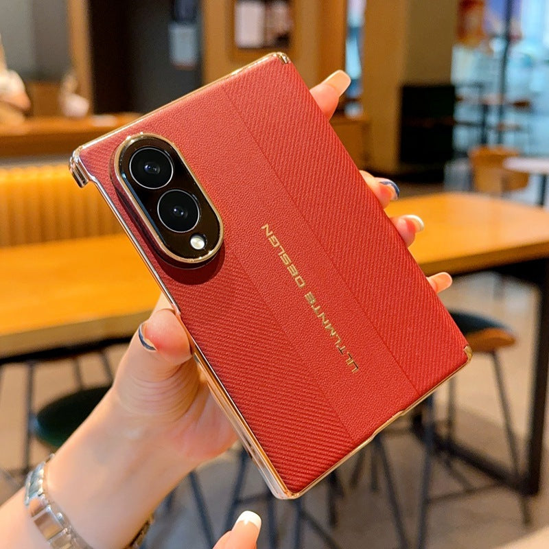 Samsung Fold Electroplated Gold Fashionable Plain Leather Case (Exclusive)
