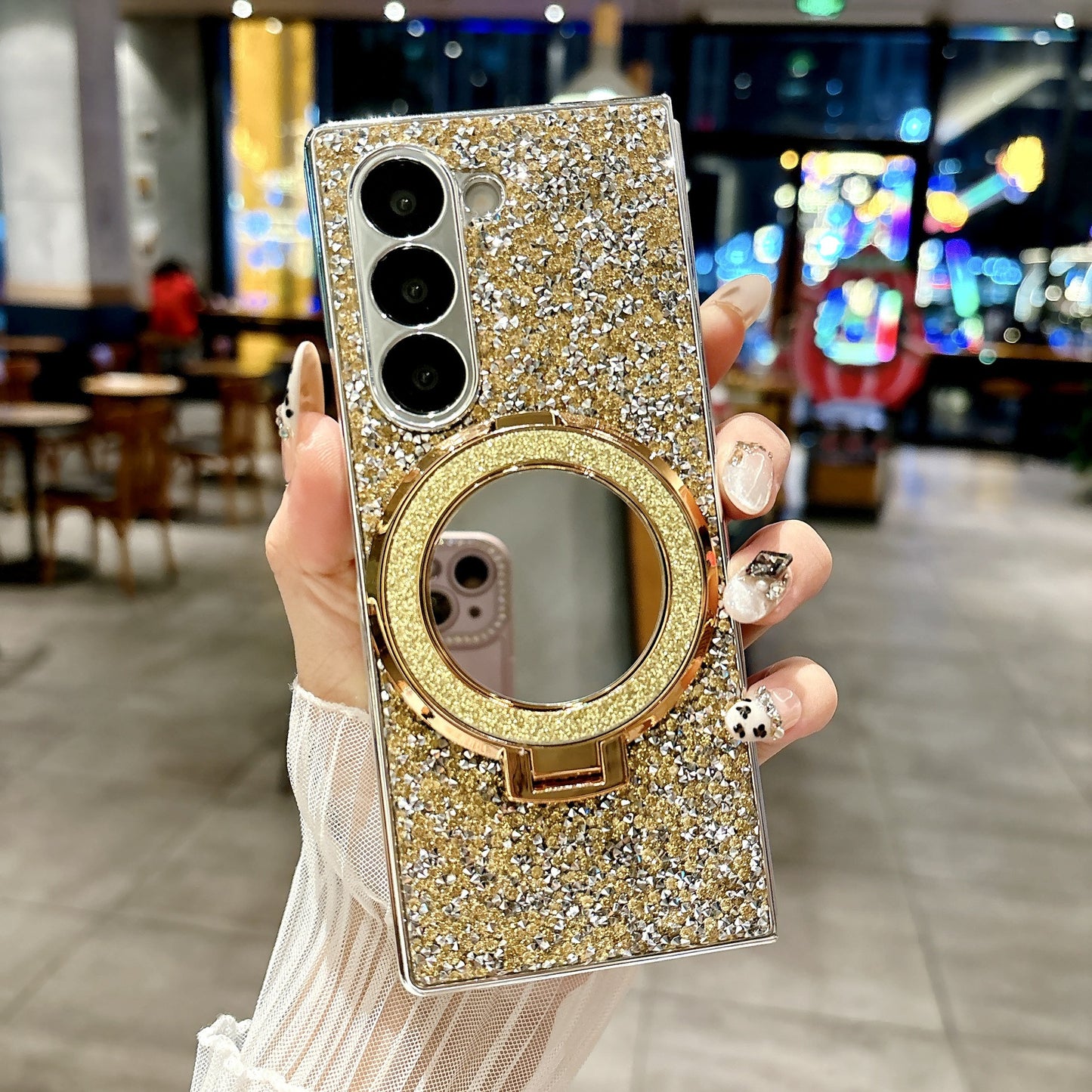 Samsung Fold Electroplated Flash Diamond Mirror Stand Folding Case (Exclusive)