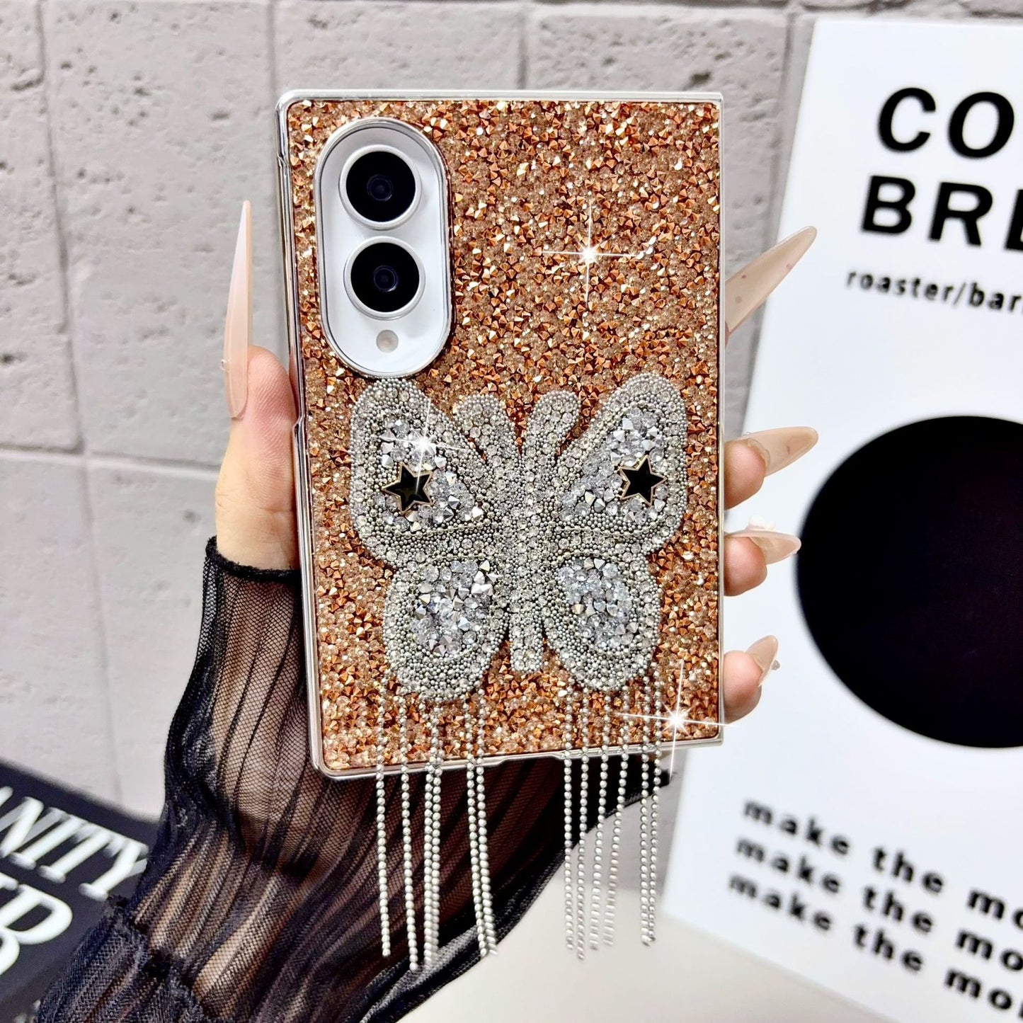Samsung Fold & Flip series electroplated quicksand butterfly diamond folding Case (Exclusive)