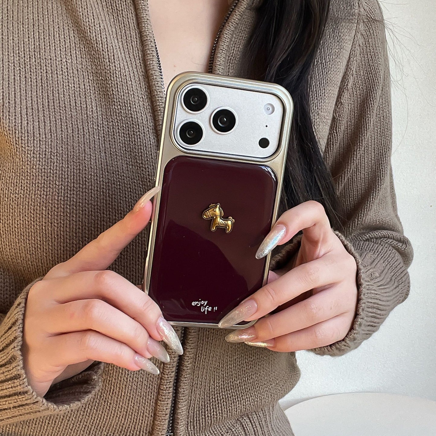 Apple Iphone Ins Simple Wine Red English-Style Electroplated Resin Case (Exclusive)
