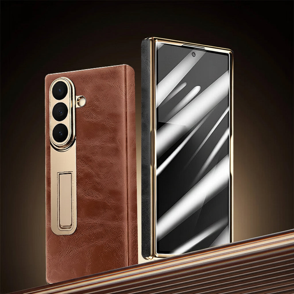 Samsung Fold Oil Wax Leather Case Film Integrated Central Axis Full-Cover Protective Case (Exclusive)
