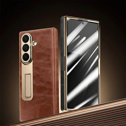 Samsung Fold Oil Wax Leather Case Film Integrated Central Axis Full-Cover Protective Case (Exclusive)