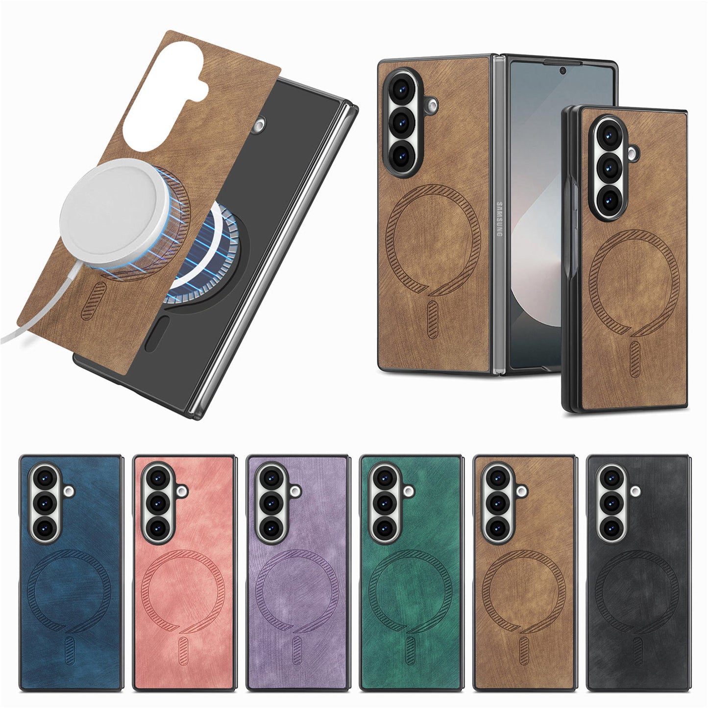 Samsung Z Fold Series cover Magnetic leather Texture Protective cover  (Exclusive)