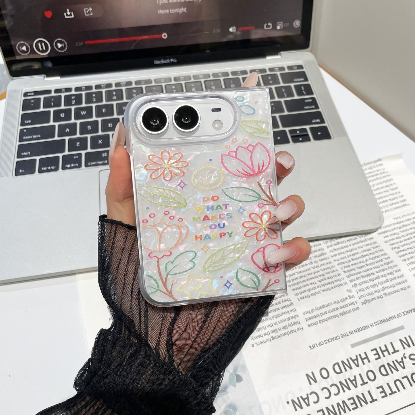 Apple Iphone Ultra ins style shell pattern flower full coverage drop protection foldable screen Case (Exclusive)