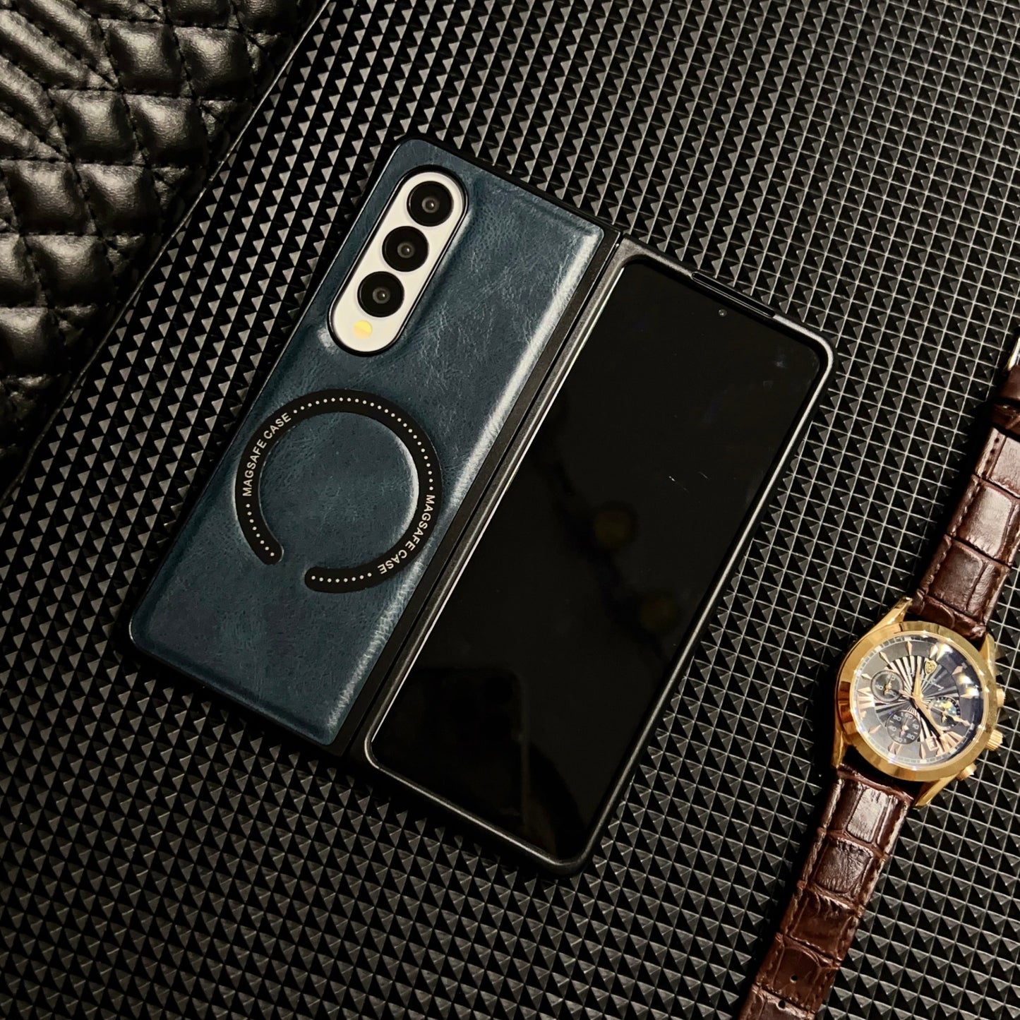 Samsung Fold series business men's retro oil-wax textured leather case (Exclusive)
