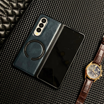 Samsung Fold series business men's retro oil-wax textured leather case (Exclusive)
