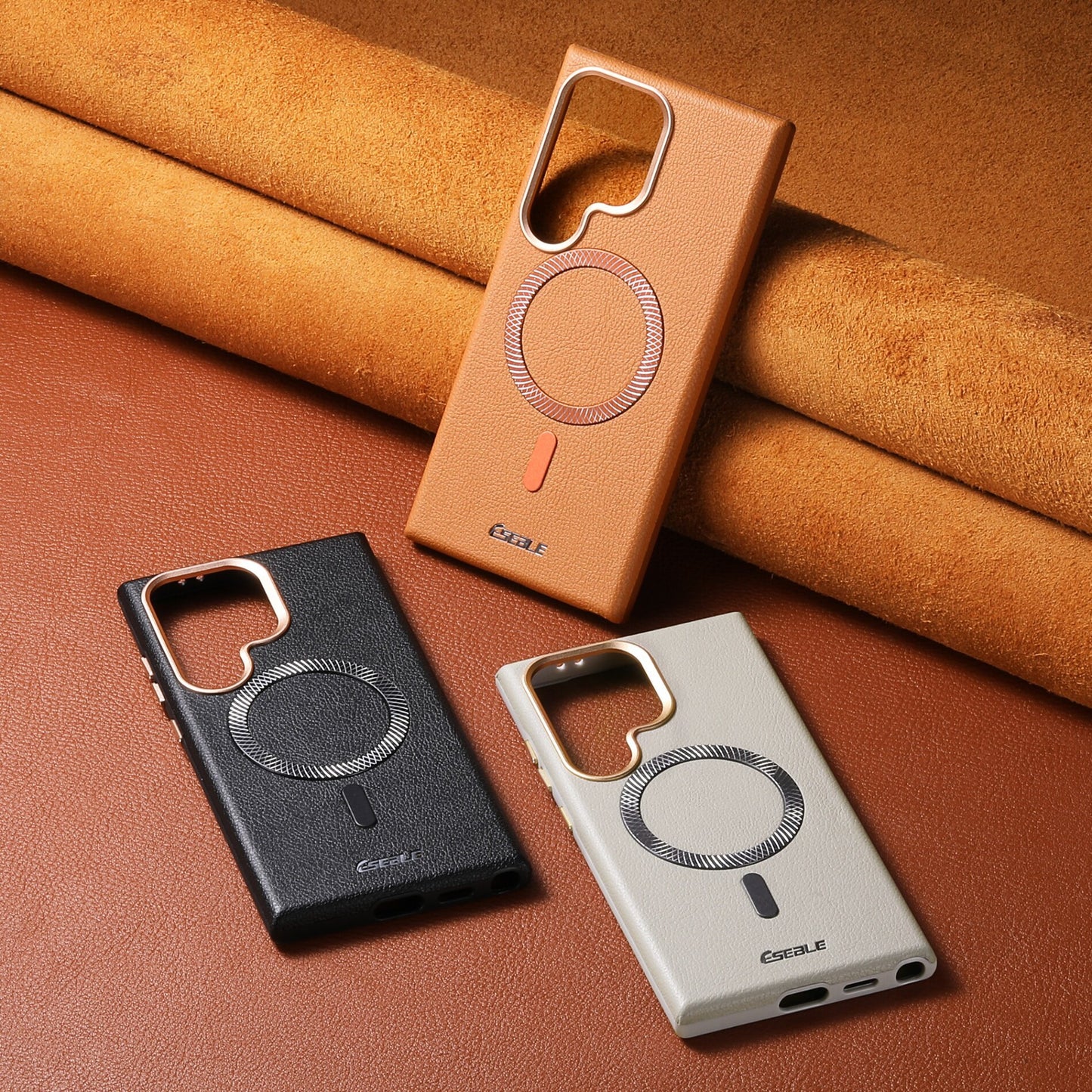 Samsung Ultra Pebbled Leather Texture Magnetic Phone Case (Exclusive)