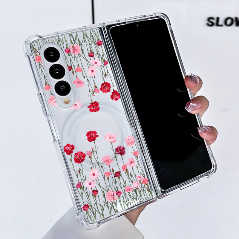 Samsung Fold & Flip Painted European and American Style Anti-Fingerprint Floral Tpu+Pc Two-In-One Phone Case (Exclusive)