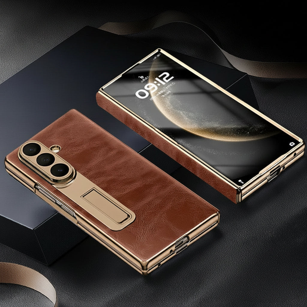 Samsung Fold Oil Wax Leather Case Film Integrated Central Axis Full-Cover Protective Case (Exclusive)