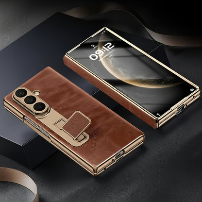 Samsung Fold Oil Wax Leather Case Film Integrated Central Axis Full-Cover Protective Case (Exclusive)