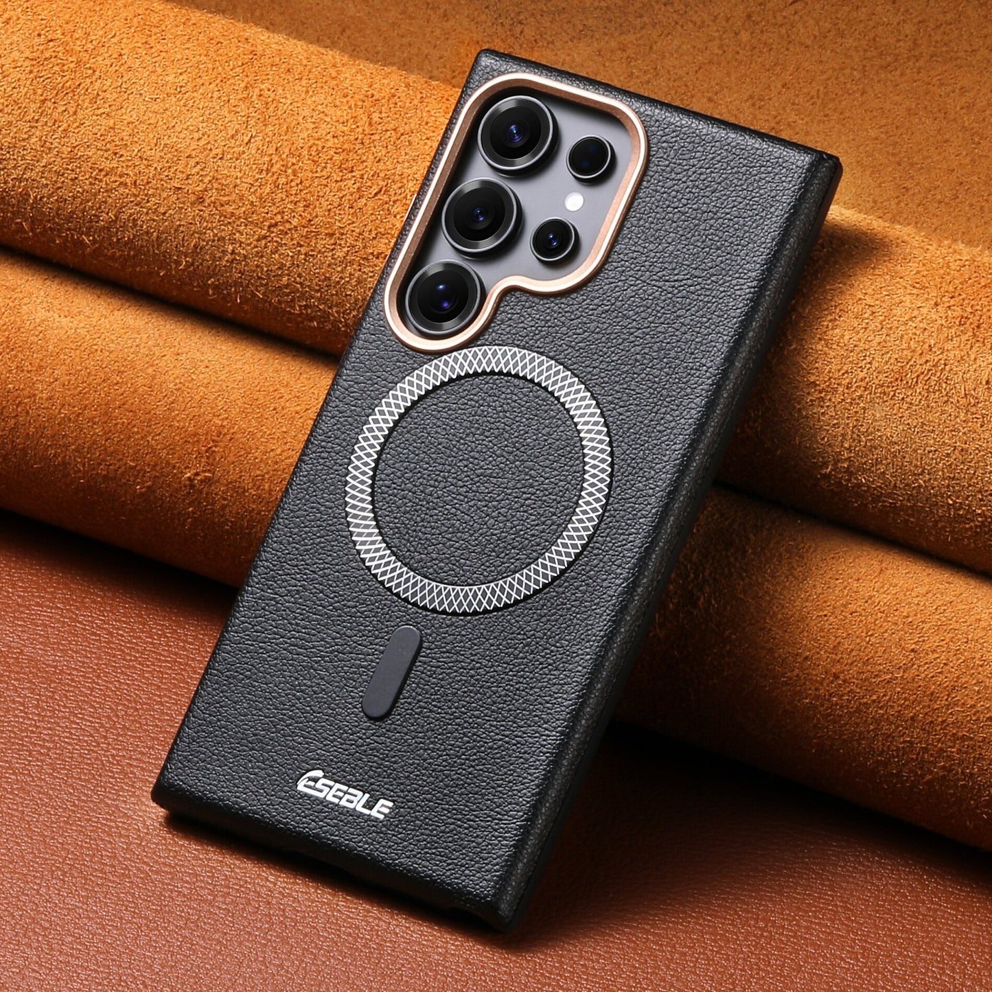 Samsung Ultra Pebbled Leather Texture Magnetic Phone Case (Exclusive)