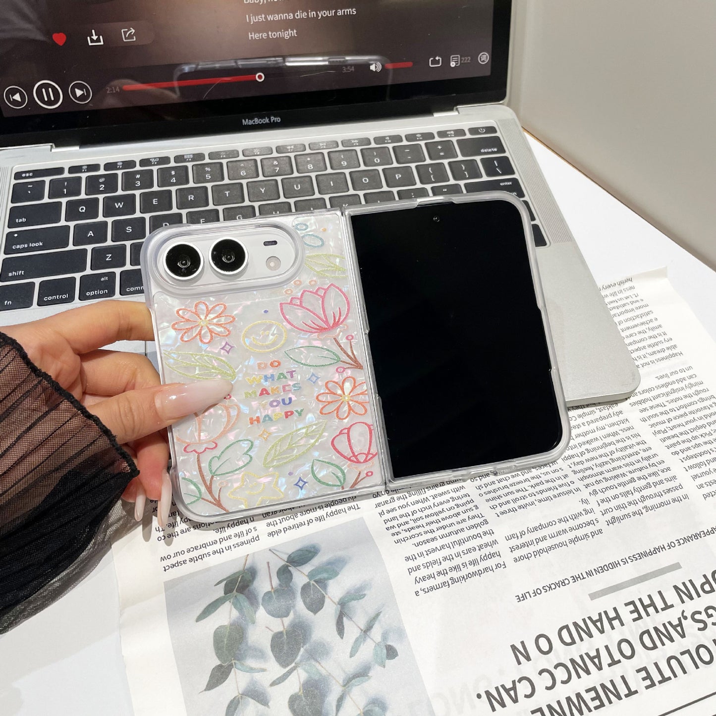 Apple Iphone Ultra ins style shell pattern flower full coverage drop protection foldable screen Case (Exclusive)