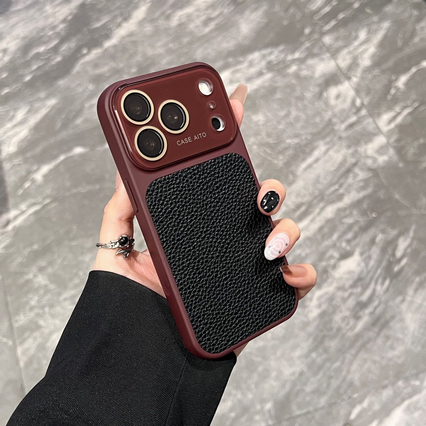 Apple Iphone New Large View Max Lychee Leather Textured Phone case  (Exclusive)