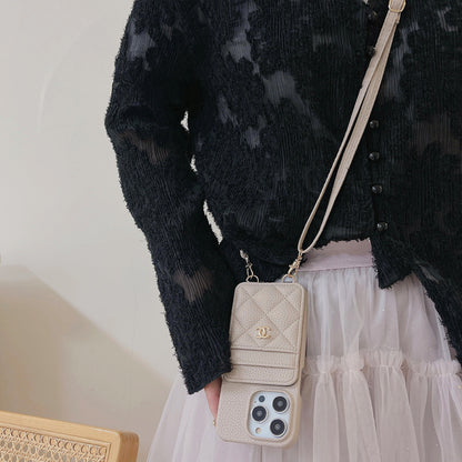 Apple Tweed Style Card Diagonal Leather Halter Case (Exclusive)