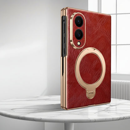 Samsung Flip Cover, Gold-Edged Stand, Oil-Wax Leather Protective Case (Exclusive)