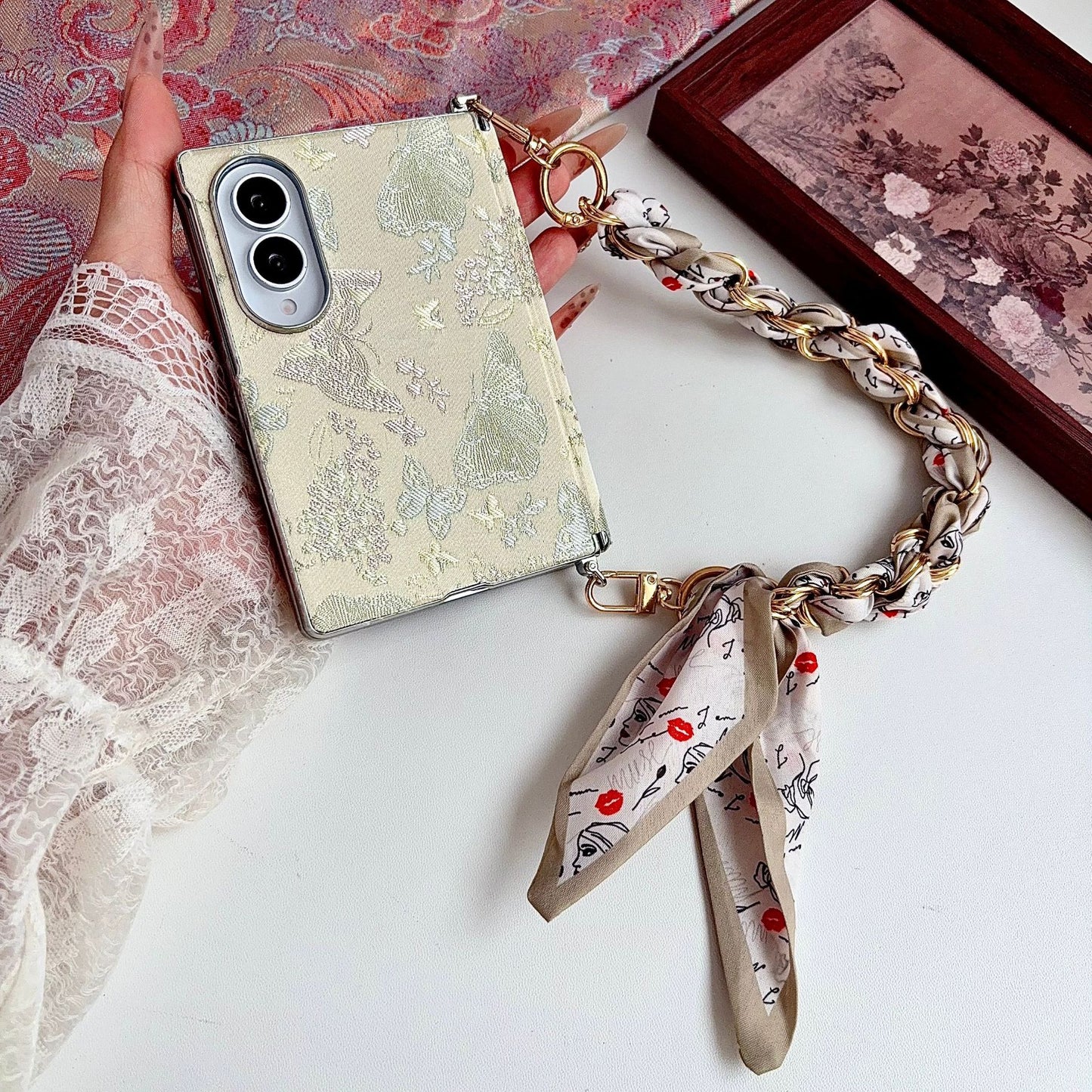 Samsung Fold Embroidery Side Buckle and Front Frame Central Drop Protection Case (Exclusive)