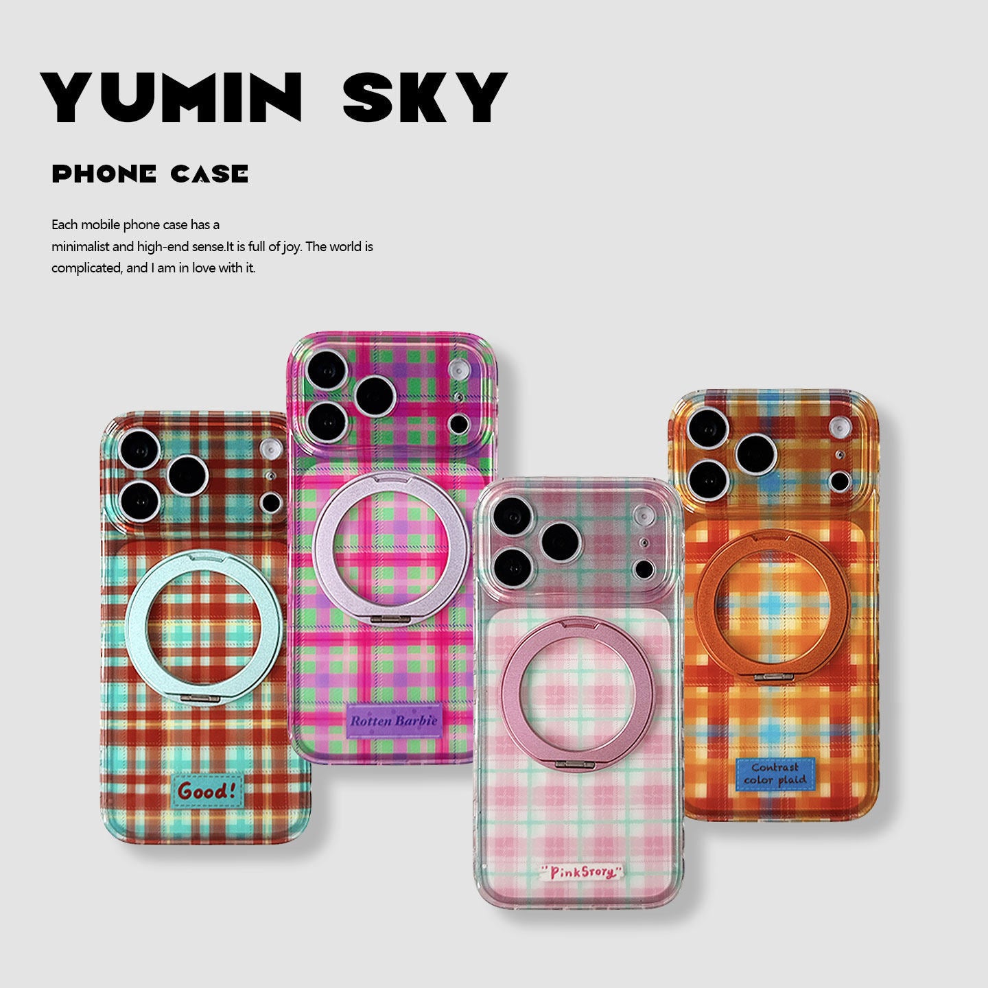 Apple Iphone Colorful Plaid 360-Degree Rotating Stand Case (Exclusive)