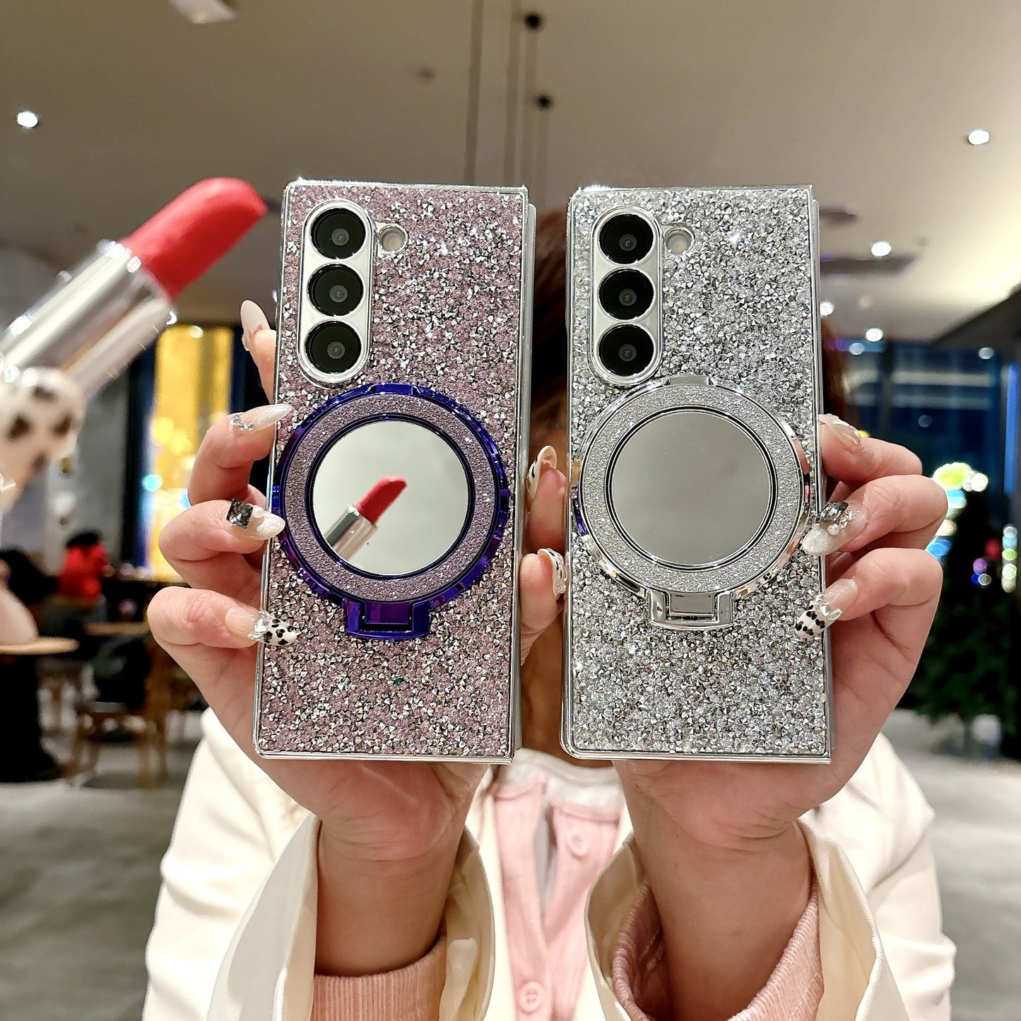 Samsung Fold Electroplated Flash Diamond Mirror Stand Folding Case (Exclusive)
