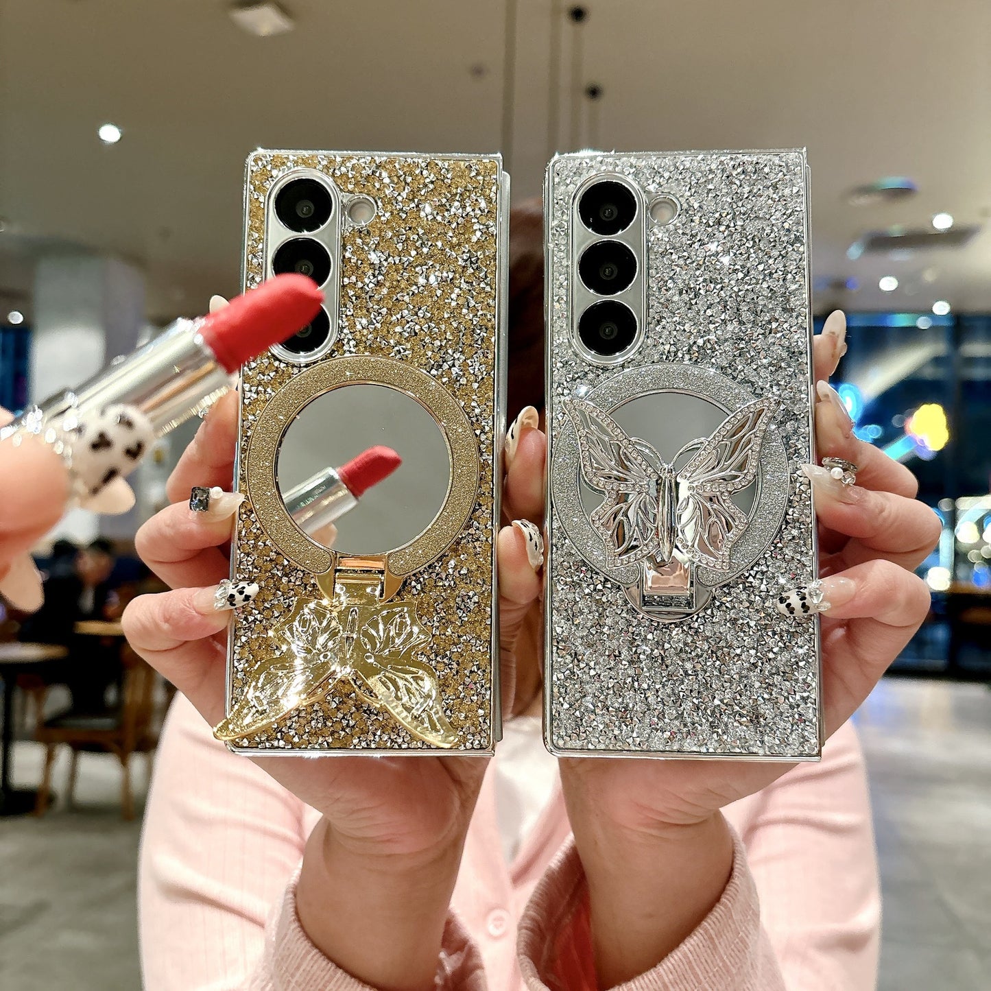 Samsung Fold Electroplated Diamond-Encrusted Butterfly Stand Folding Phone Case (Exclusive)
