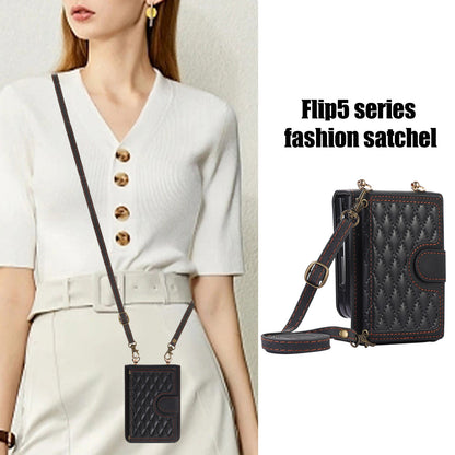 Samsung Flip series Diamond-Shaped Card Holder Korean Crossbody Strap Folding Case (Exclusive)