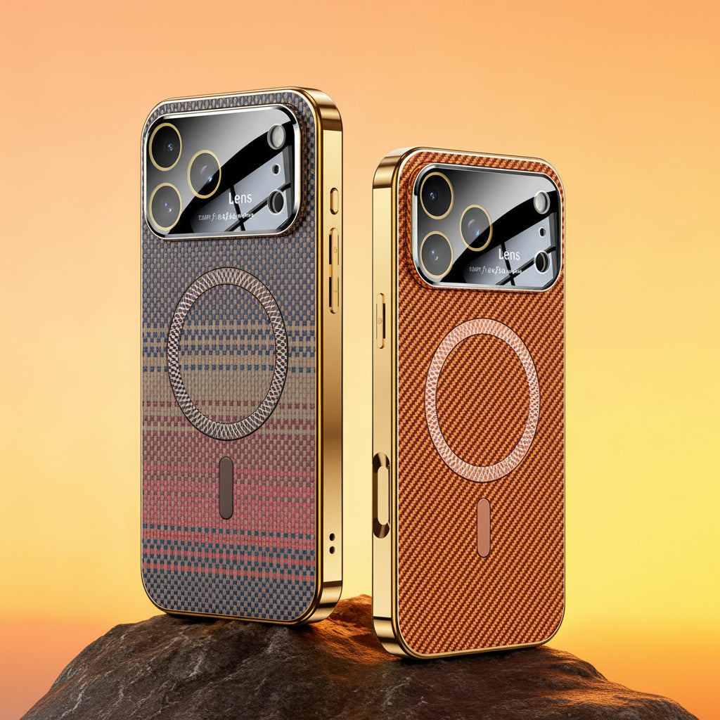 Apple Iphone Cover with Kevlar Pattern With Electroplated Soft Frame Magnetic Cover  (Exclusive)