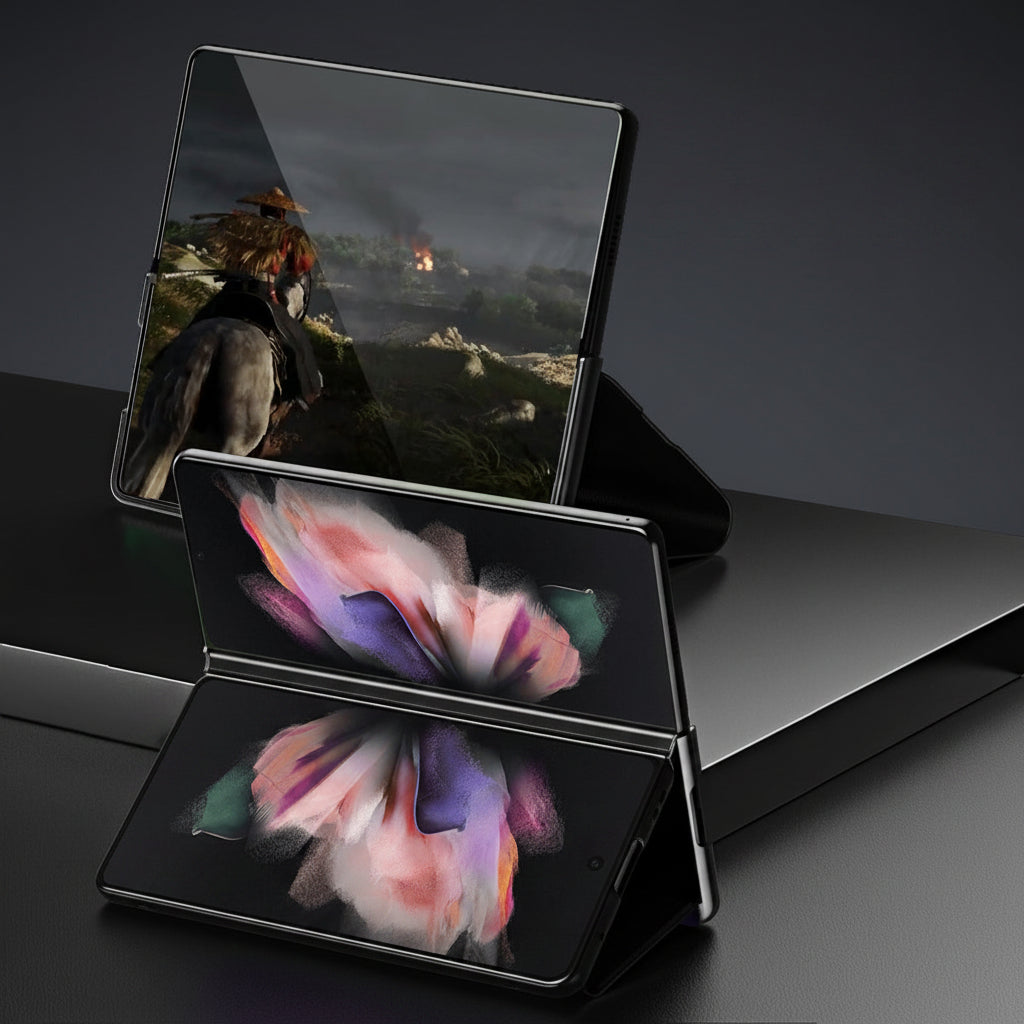 Samsung Z fold series covers With Leather Texture and Stand  (Exclusive)