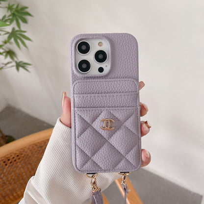 Apple Tweed Style Card Diagonal Leather Halter Case (Exclusive)