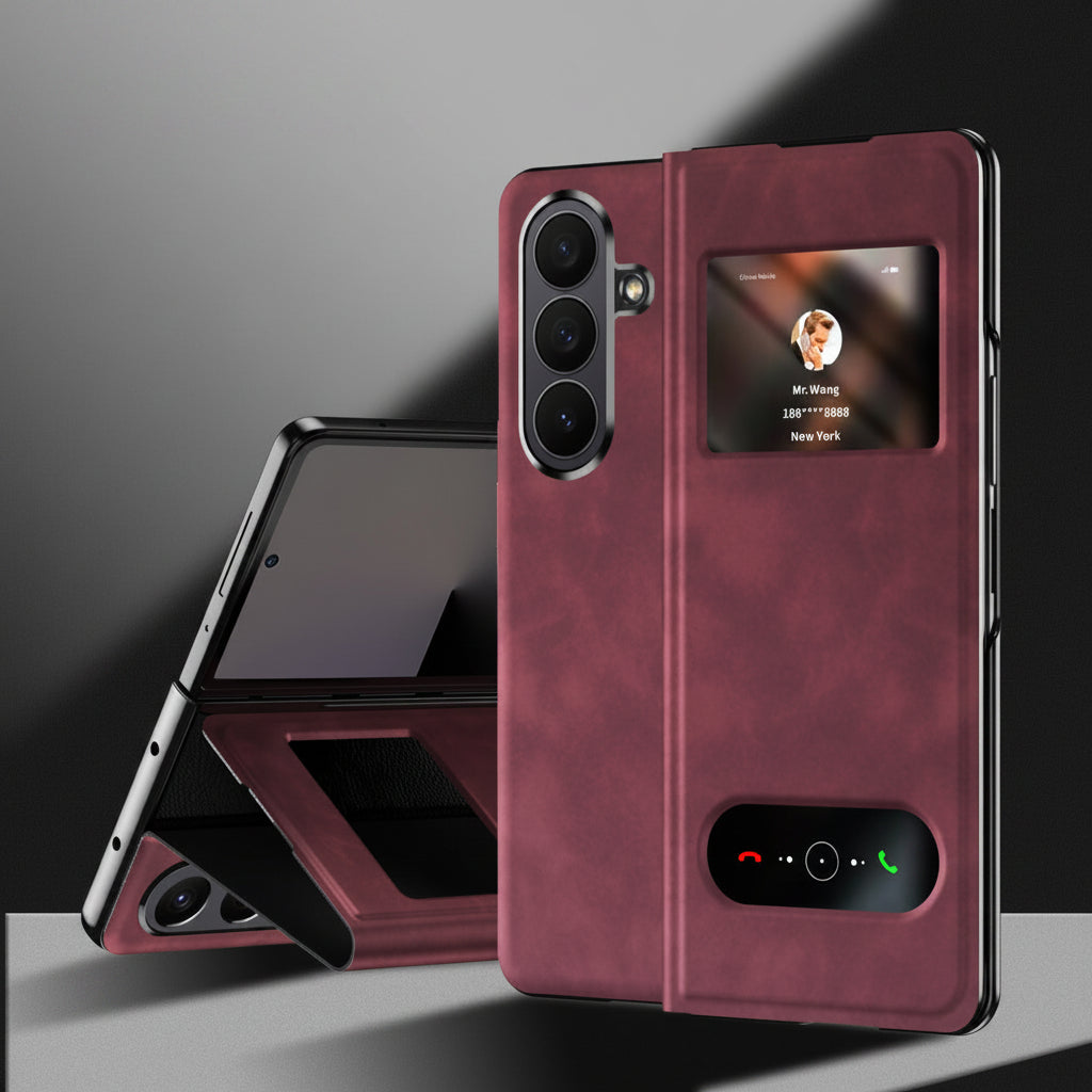 Samsung Fold Series Dual-Window Luxury Nappa Texture Magnetic Protective Case (Exclusive)