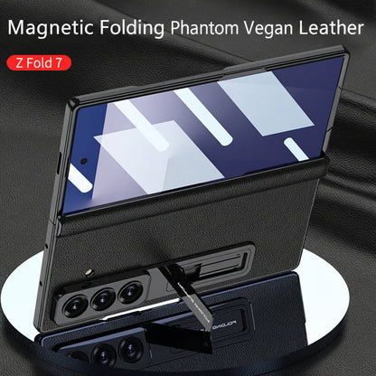 Samsung Fold Series Electroplated Bracket Plain Leather Magnetic Hinge Business Anti-Fall Protective (Exclusive)