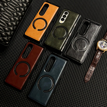 Samsung Fold series business men's retro oil-wax textured leather case (Exclusive)