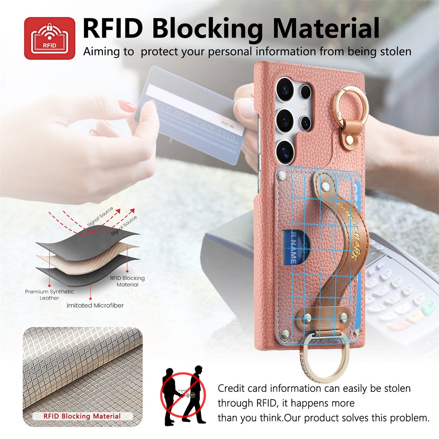 Samsung Ultra series Phone Case with Ring, Lychee Pattern (Exclusive)