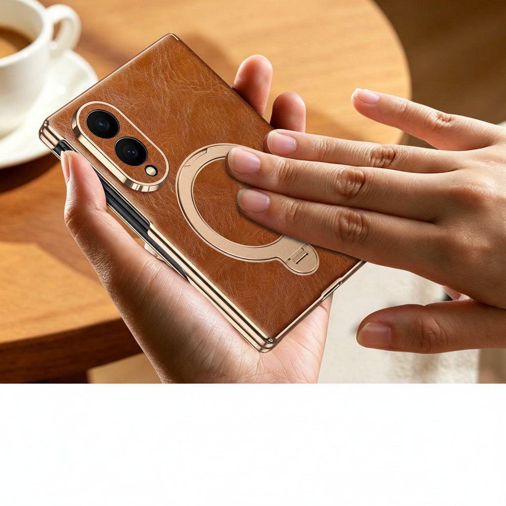 Samsung Flip Cover, Gold-Edged Stand, Oil-Wax Leather Protective Case (Exclusive)