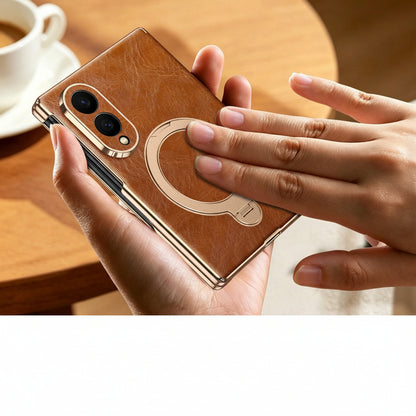 Samsung Flip Cover, Gold-Edged Stand, Oil-Wax Leather Protective Case (Exclusive)