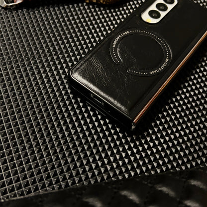 Samsung Fold series business men's retro oil-wax textured leather case (Exclusive)