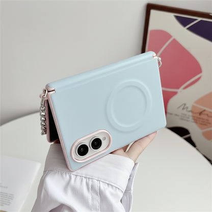 Samsung Z Fold color-blocked central axis, lychee texture side buckle, full-coverage hard case (Exclusive)