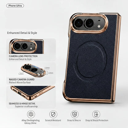 Apple Iphone Ultra electroplated magnetic folding screen lychee leather texture protective case (Exclusive)